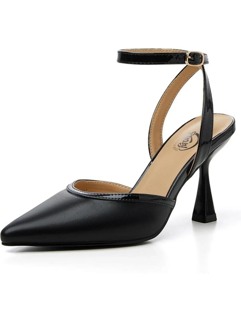 Women's Black Pu Slingback Pointed Toe Stiletto Heels Ankle Strap Dress Shoes